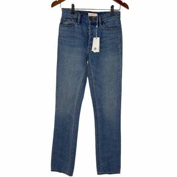 TORY BURCH Button Fly Women's Size 23 Straight Leg Jeans NEW Betsy Dusk Blue - Picture 4 of 12